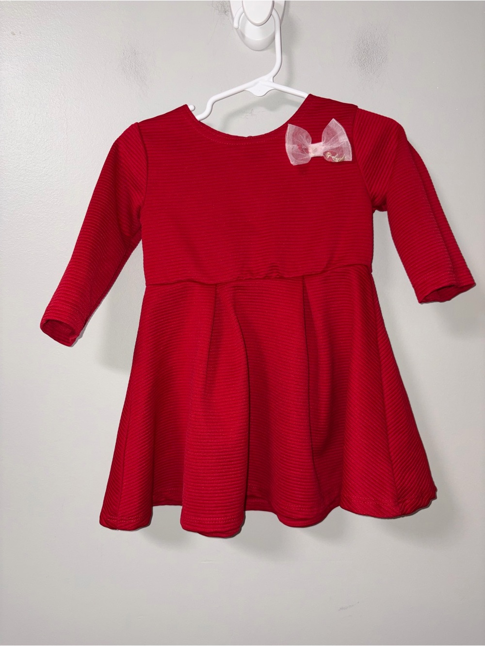 Healthtex 3/4 Sleeve Ribbed Red Tunic Dress Festive Bow Fit & Flare Holiday 2T